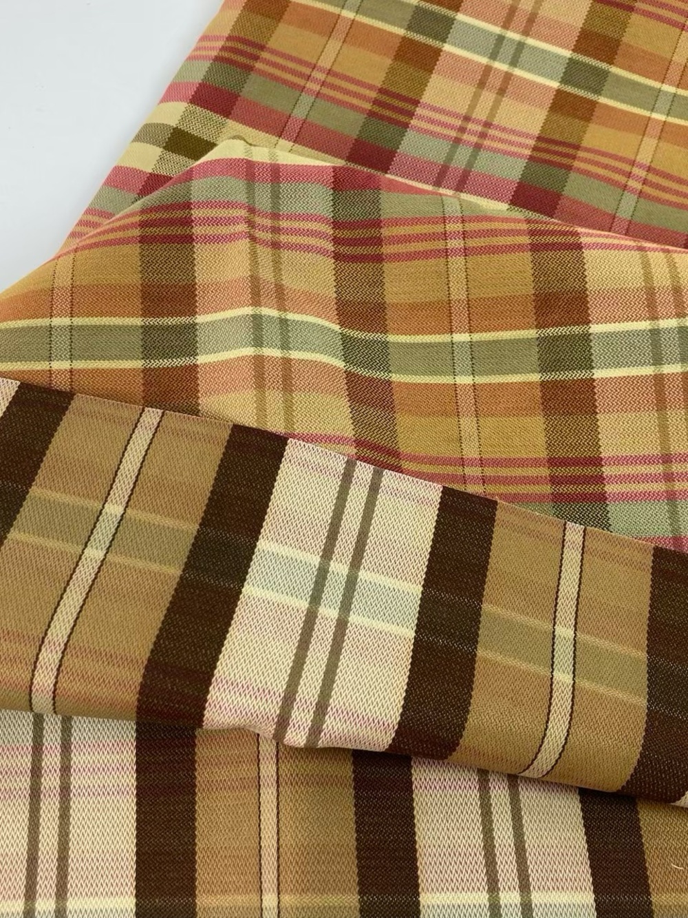 Joann Fabrics Red Golden Plaid Upholstery Fabric 2 3/8 Yrd By 57” Woven Cotton